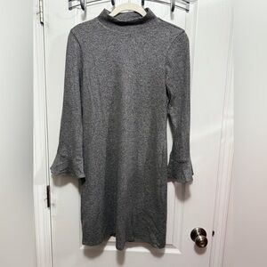 WHBM Knit metallic‎ Silver long flare sleeve cozy Dress women's XS NWT Classic